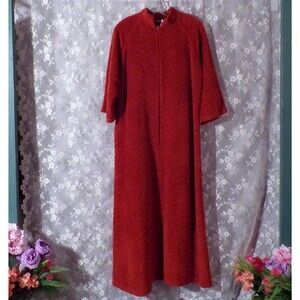Vintage 70s Fuzzy Robe Size Large 1970s Retro Dark Orange Cozy Warm House Coat